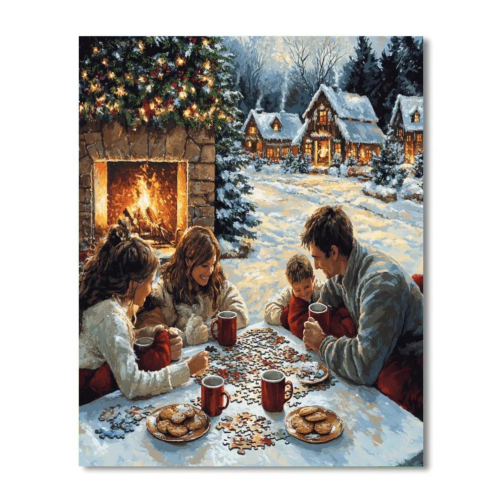 Fireside Christmas Puzzle Night Numbered painting kits