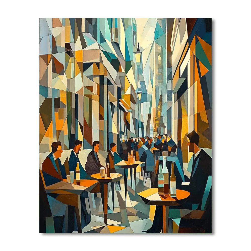Picasso Inspired Cubist City Cafe paint by number