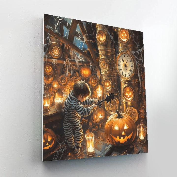 Spooky Candlelit Clockwork Attic paint by numbers