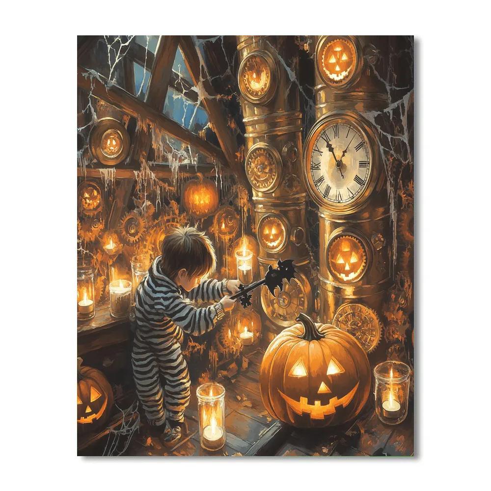Spooky Candlelit Clockwork Attic paint by numbers