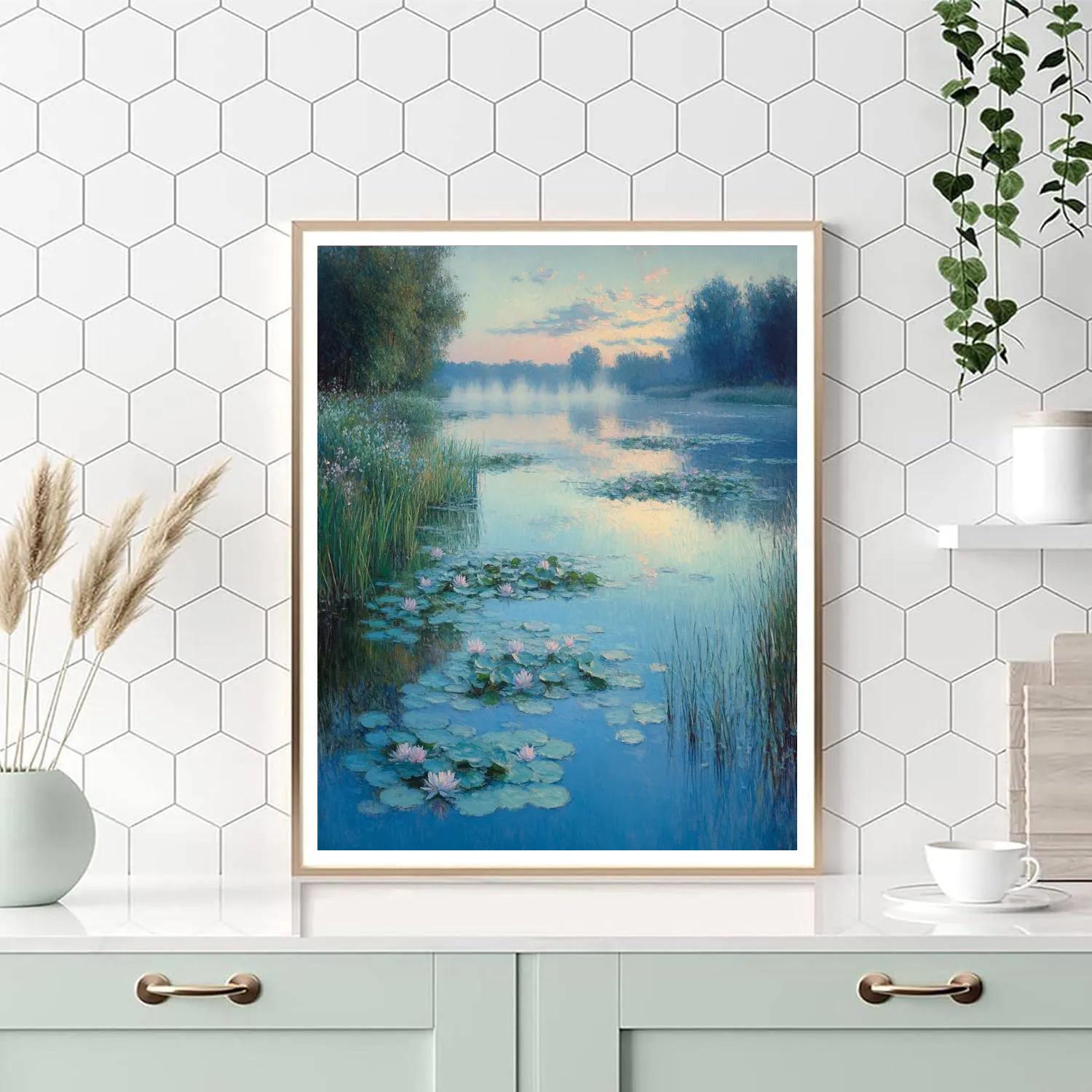 Claude Monet Inspired Water Garden At Pearl Dawn paint by color