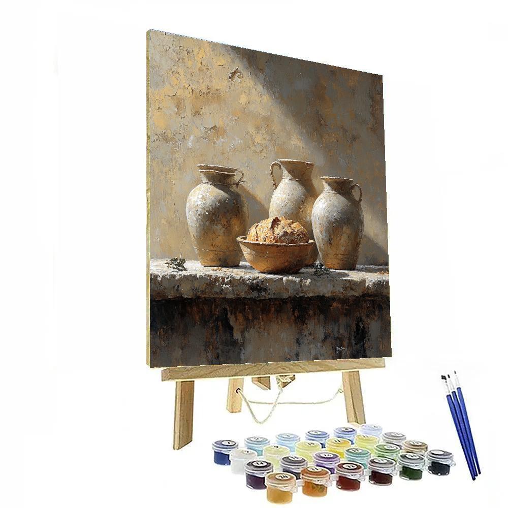 Diego Velázquez Inspired Silvery Bodegon Of Clay Jars And Bread Painting by numbers kit