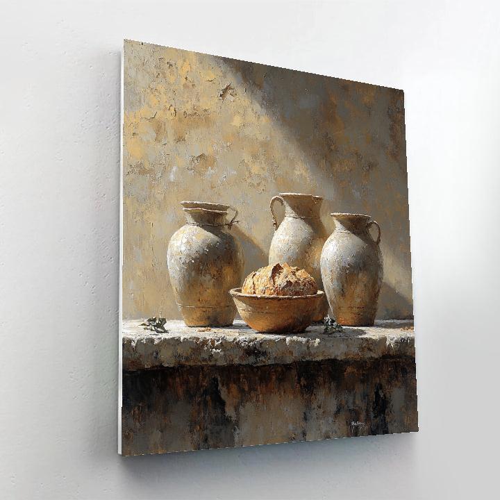 Diego Velázquez Inspired Silvery Bodegon Of Clay Jars And Bread Painting by numbers kit