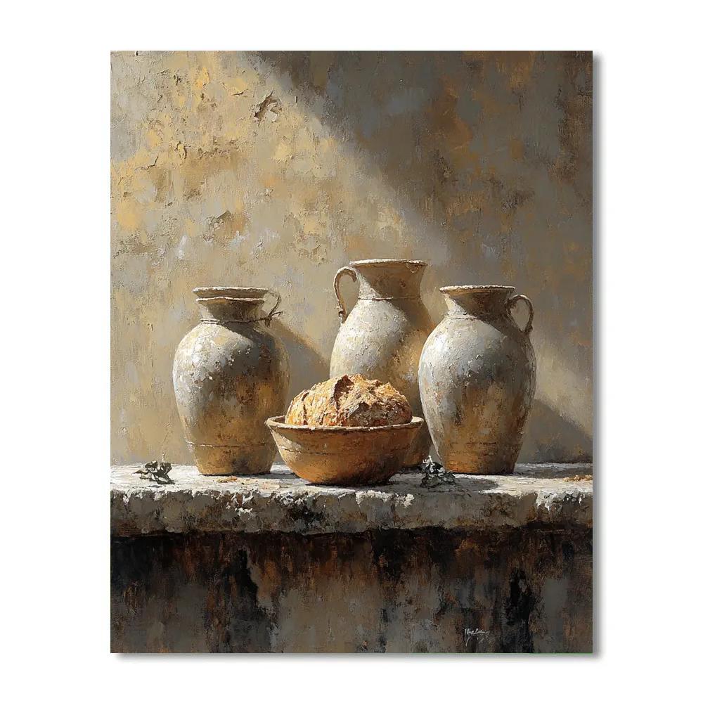 Diego Velázquez Inspired Silvery Bodegon Of Clay Jars And Bread Painting by numbers kit