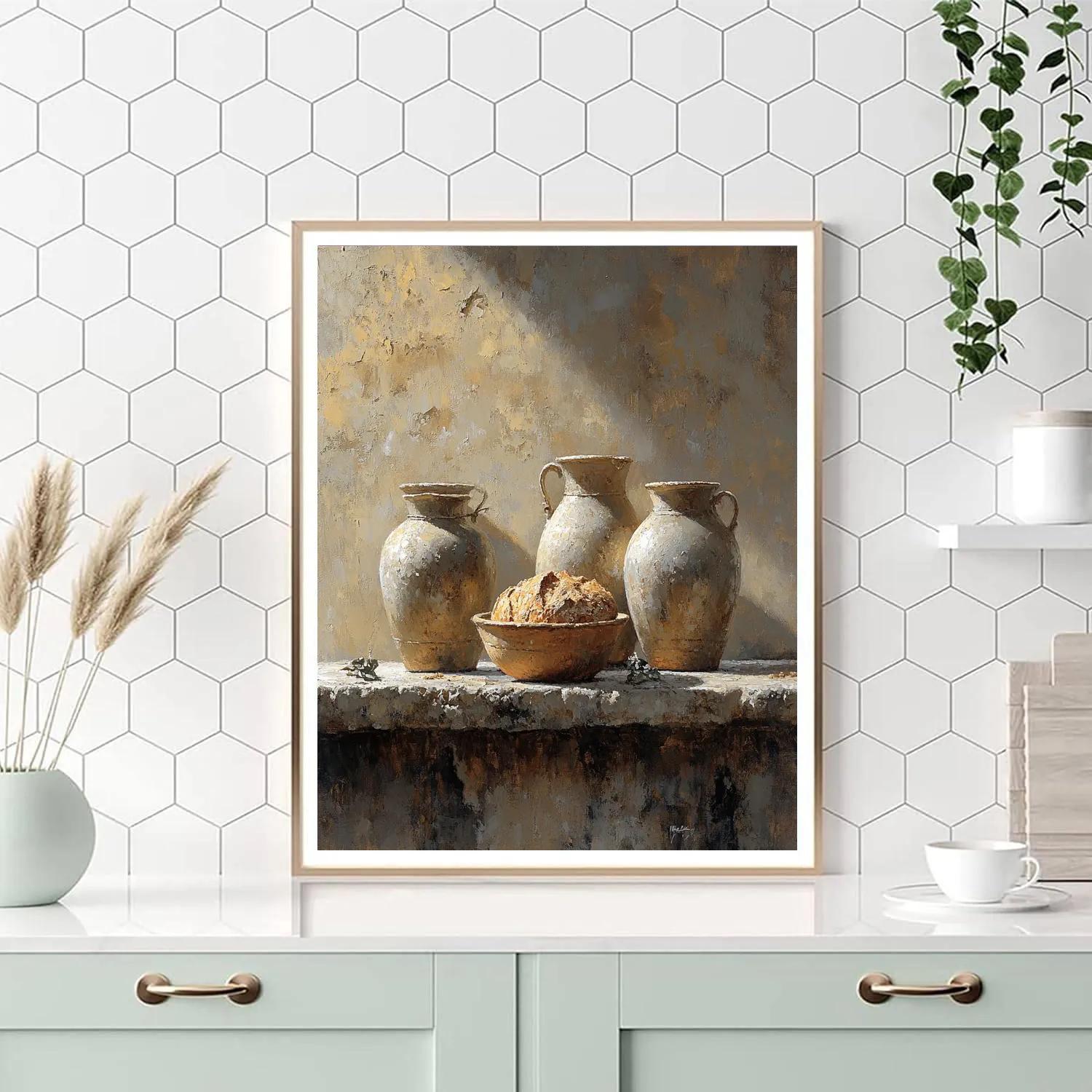 Diego Velázquez Inspired Silvery Bodegon Of Clay Jars And Bread Painting by numbers kit