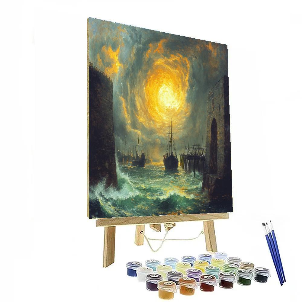 Turner Inspired Tempest Over The Harbor Number painting
