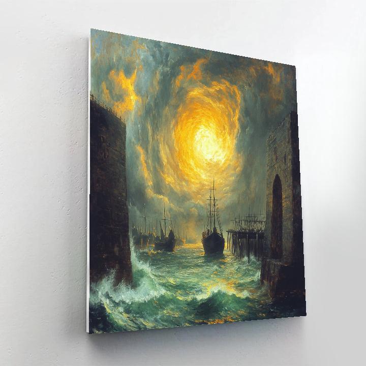 Turner Inspired Tempest Over The Harbor Number painting