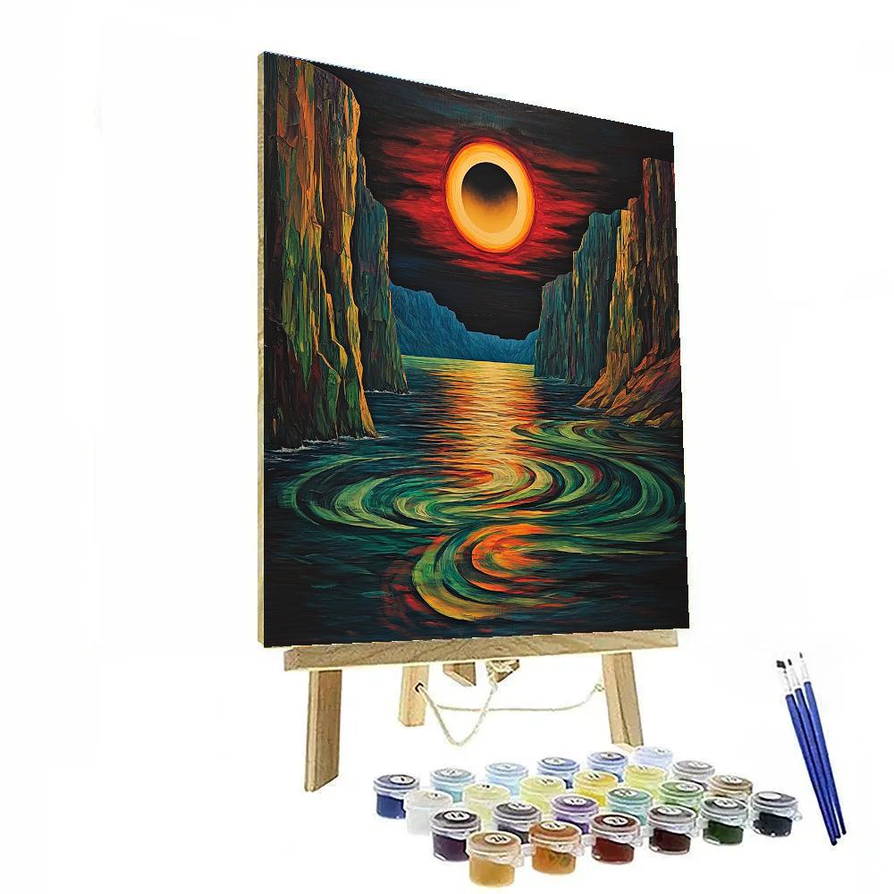Edvard Munch Inspired Cosmic Fjord Eclipse Paint by numbers art