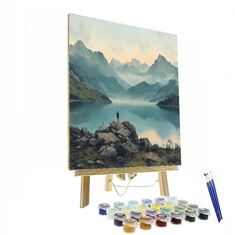 Caspar David Friedrich Inspired Lonely Mountain Lake Number painting