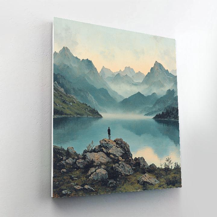 Caspar David Friedrich Inspired Lonely Mountain Lake Number painting