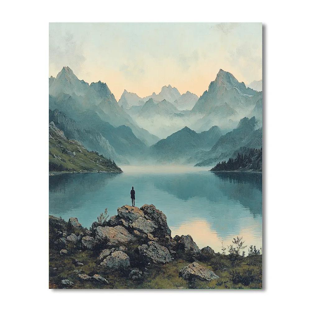 Caspar David Friedrich Inspired Lonely Mountain Lake Number painting
