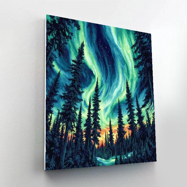 Edvard Munch Inspired Aurora Over Trembling Pines Paint by numbers art