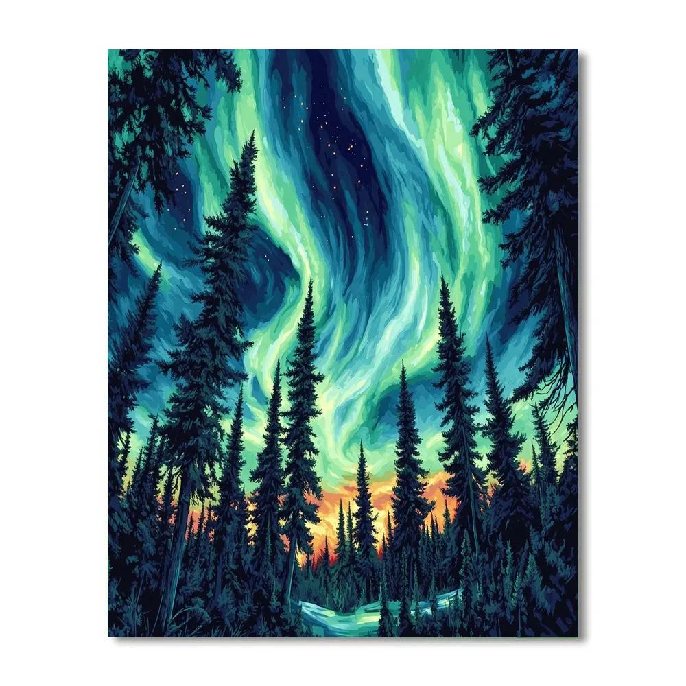 Edvard Munch Inspired Aurora Over Trembling Pines Paint by numbers art