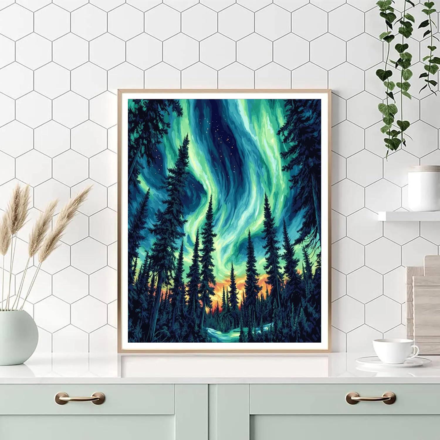 Edvard Munch Inspired Aurora Over Trembling Pines Paint by numbers art