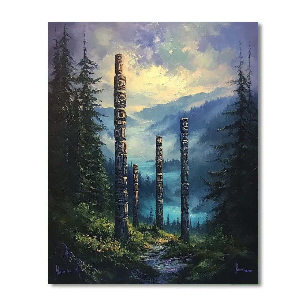 Emily Carr Inspired Totem Ridge In Mist Paint by numbers kits