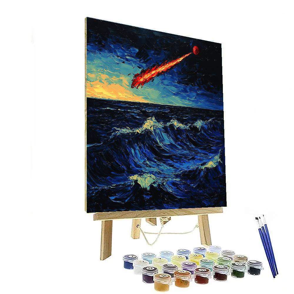 Edvard Munch Inspired Blood Red Comet Over Stormy Sea paint by color