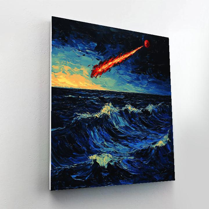 Edvard Munch Inspired Blood Red Comet Over Stormy Sea paint by color
