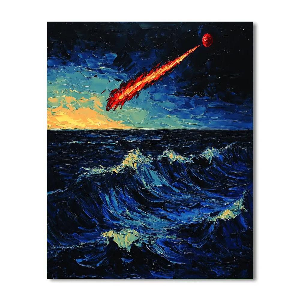 Edvard Munch Inspired Blood Red Comet Over Stormy Sea paint by color