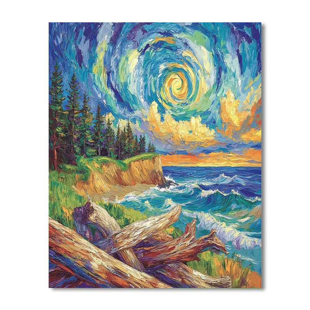 Emily Carr Inspired Churning Coastal Driftwood Sky Numbered painting kits