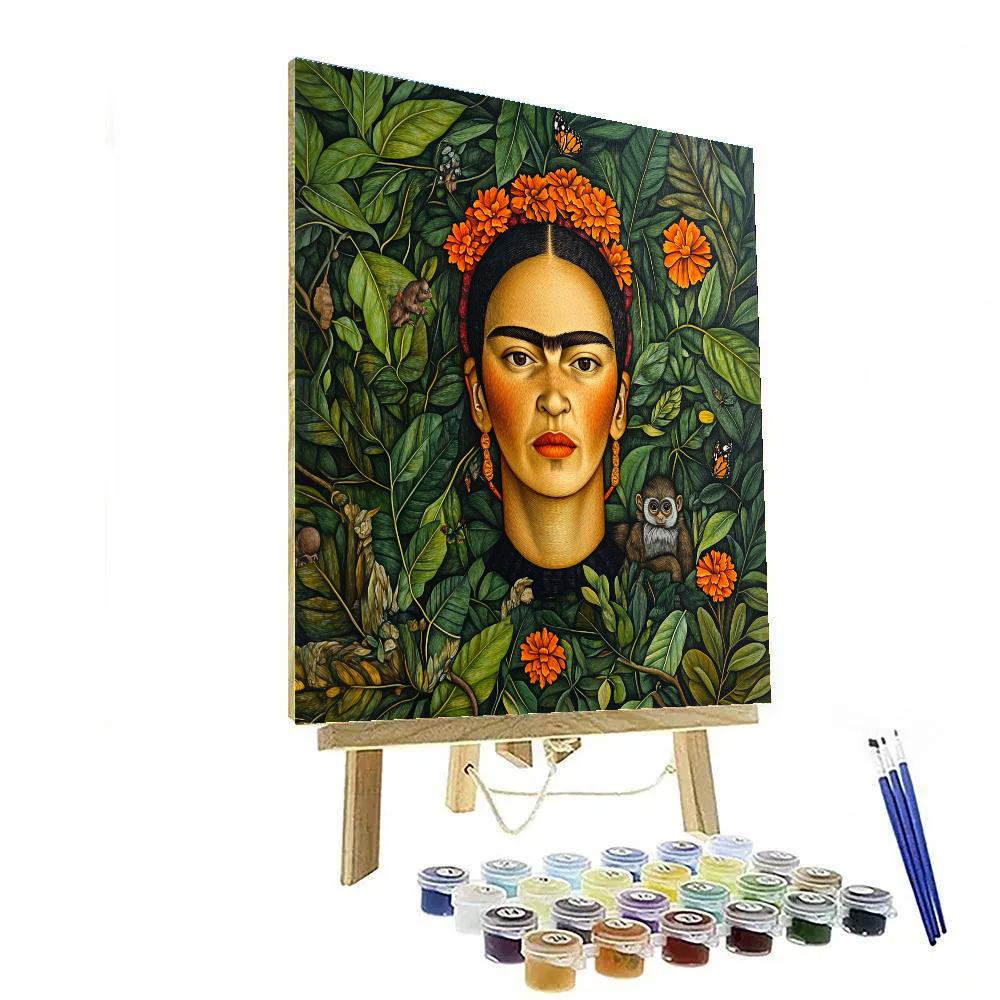 Frida Kahlo Inspired Symbolic Garden Portrait Paint by numbers art