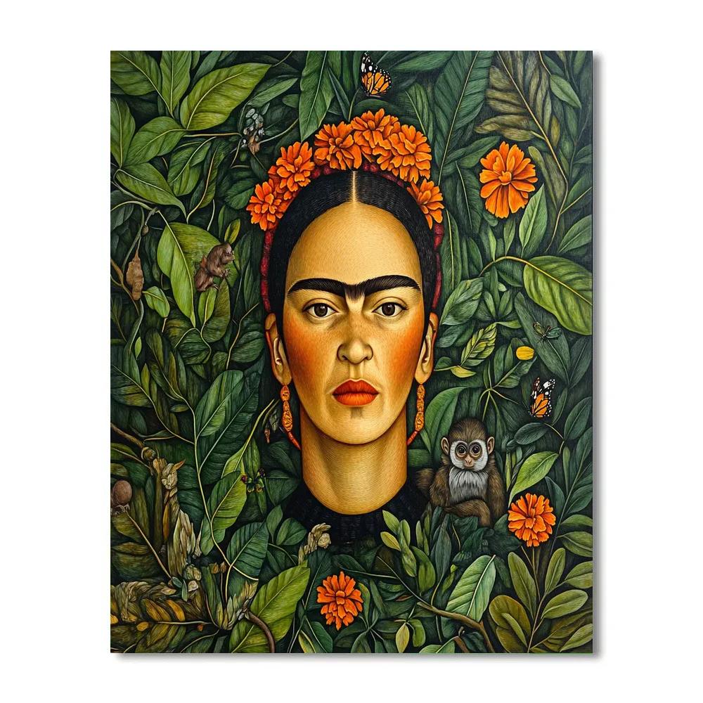 Frida Kahlo Inspired Symbolic Garden Portrait Paint by numbers art