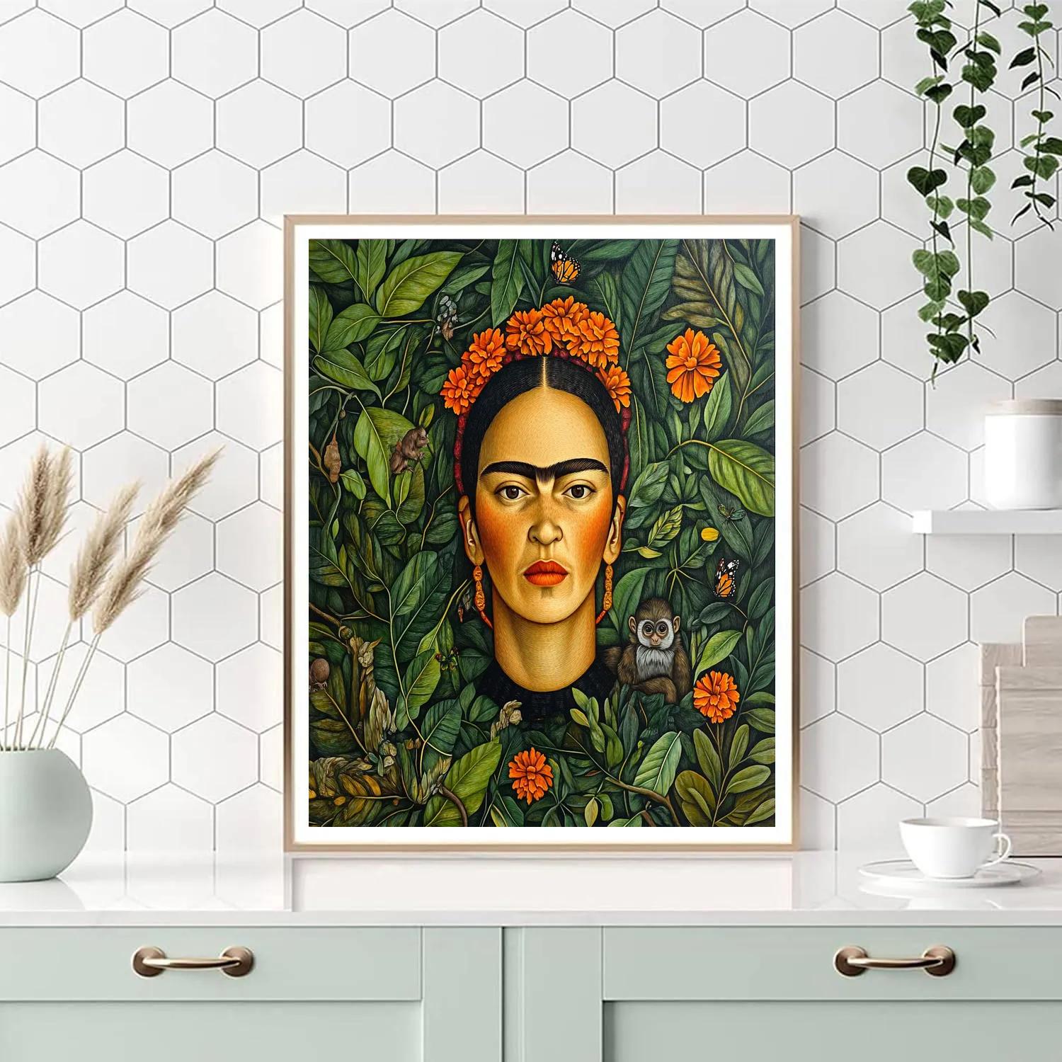Frida Kahlo Inspired Symbolic Garden Portrait Paint by numbers art
