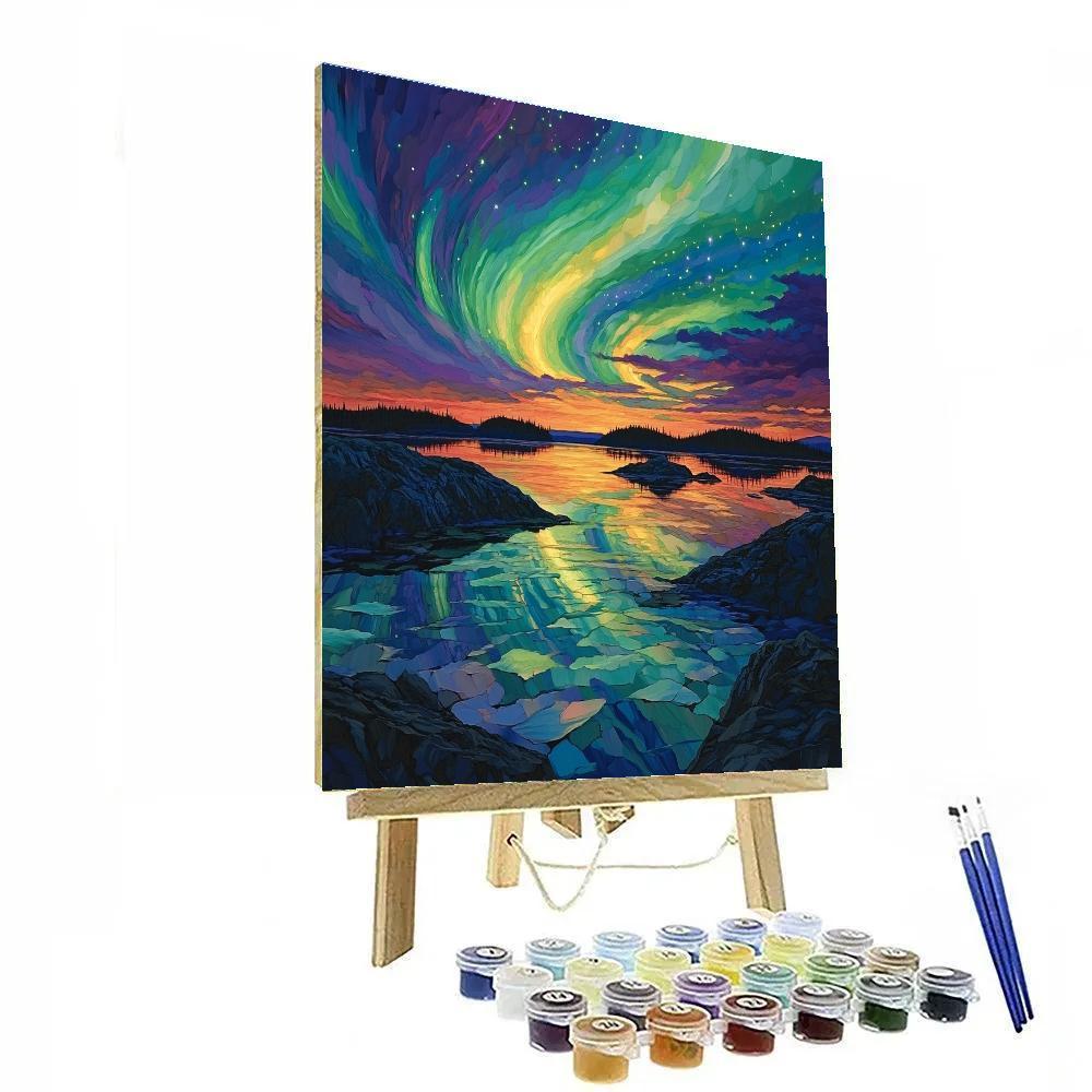 Frederick Varley Inspired Aurora Bloom Over Granite Shield DIY paint by numbers