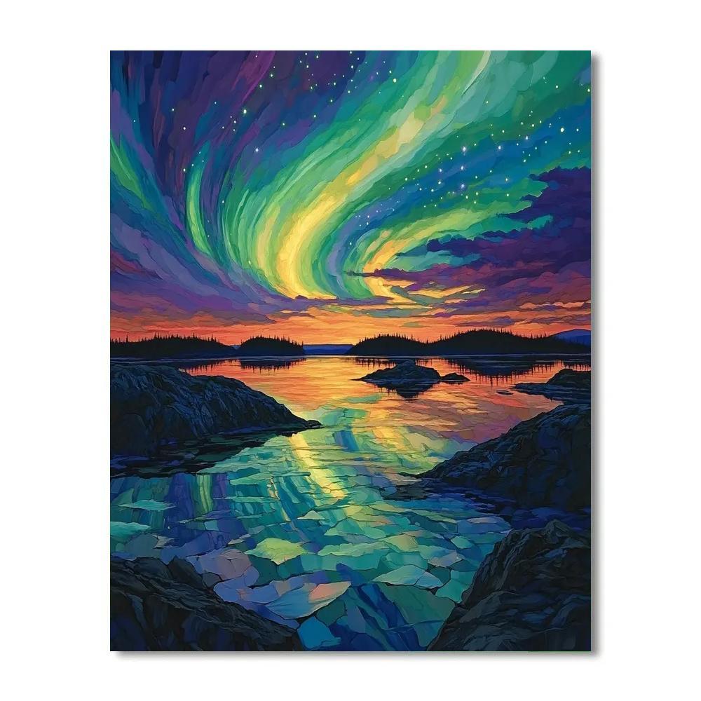 Frederick Varley Inspired Aurora Bloom Over Granite Shield DIY paint by numbers