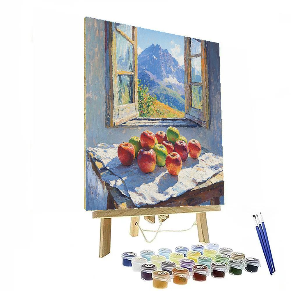Cezanne Inspired Mountain View With Apples Numbered painting kits