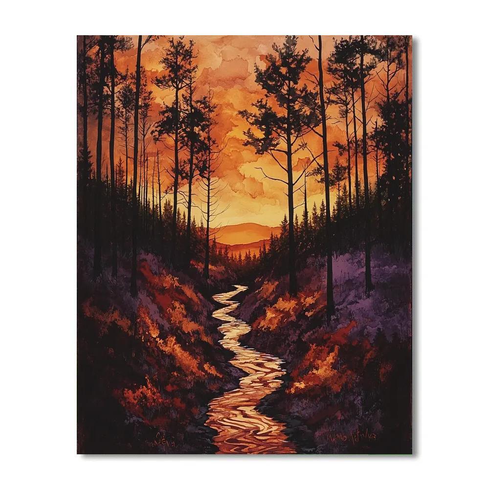 Frederick Varley Inspired Ember Dusk In Autumn Ravine Paint by numbers art