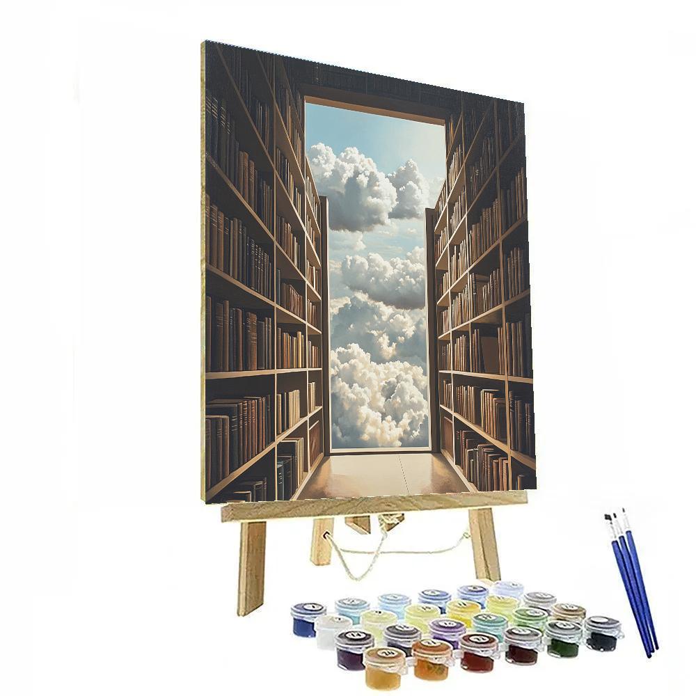 Magritte Inspired Floating Library Clouds painting number kit