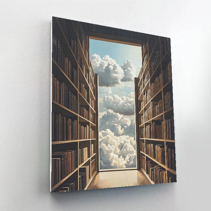Magritte Inspired Floating Library Clouds painting number kit