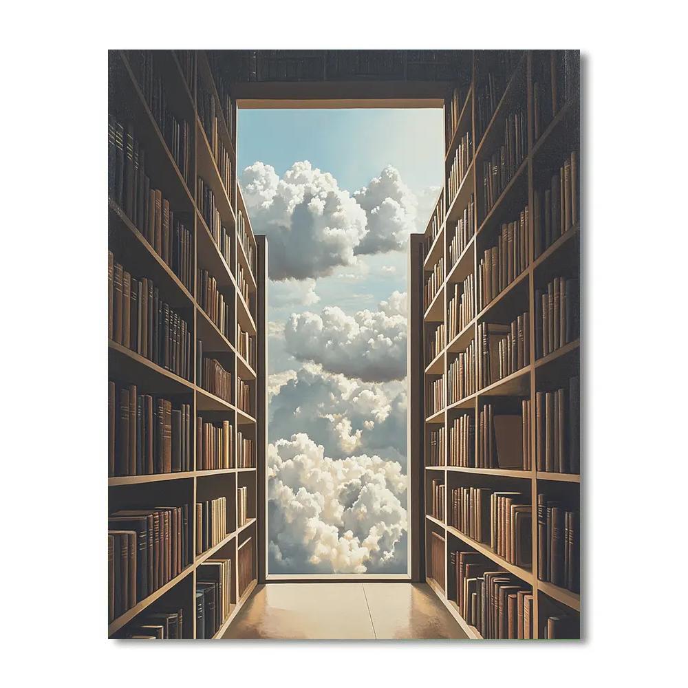 Magritte Inspired Floating Library Clouds painting number kit