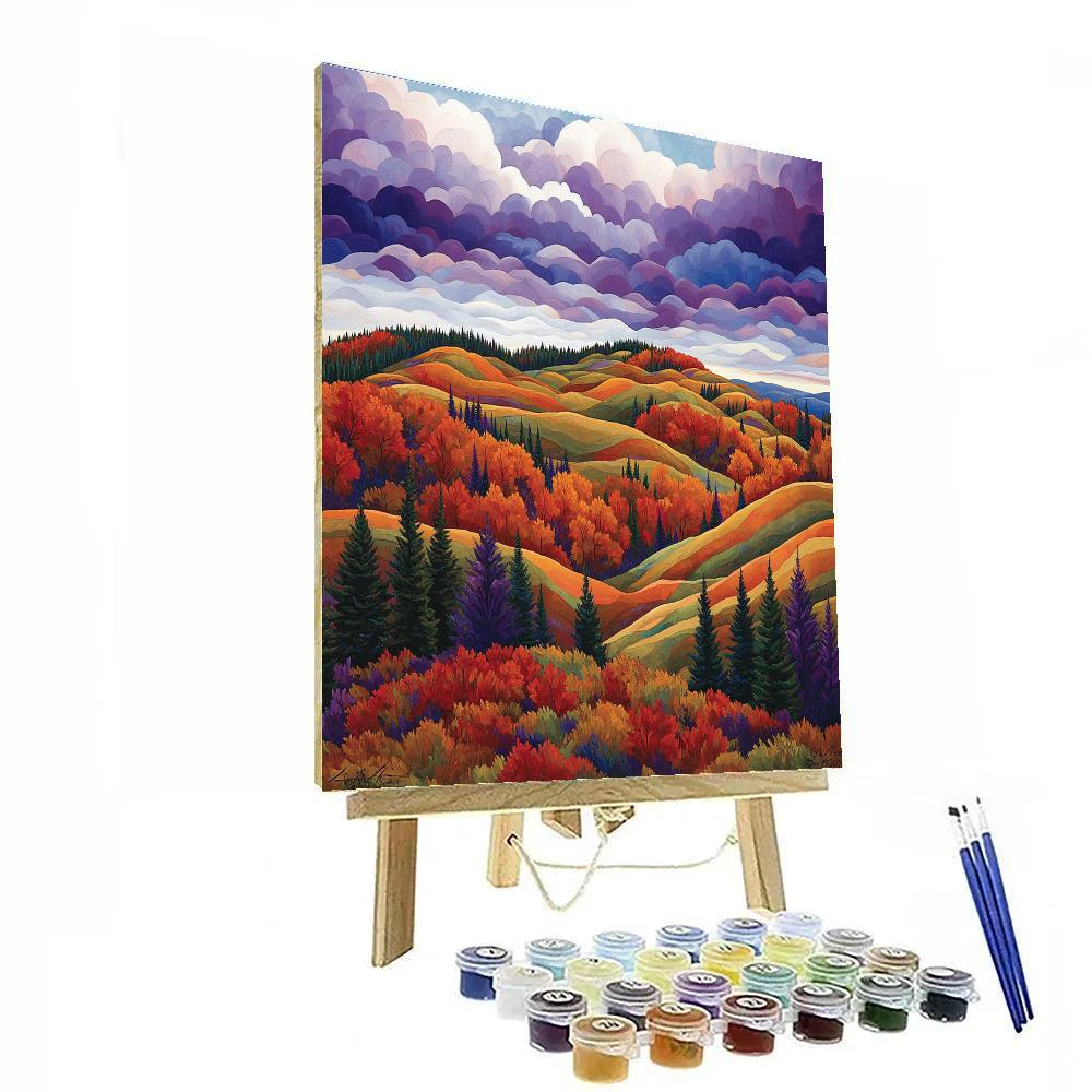 J E H MacDonald Inspired Autumn Blaze Over Algoma Ridges Number painting