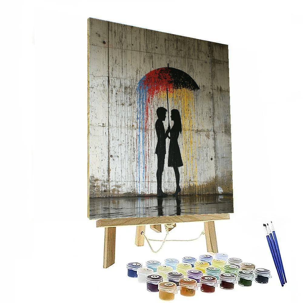Banksy Inspired Rainy City Umbrella Lovers painting number kit