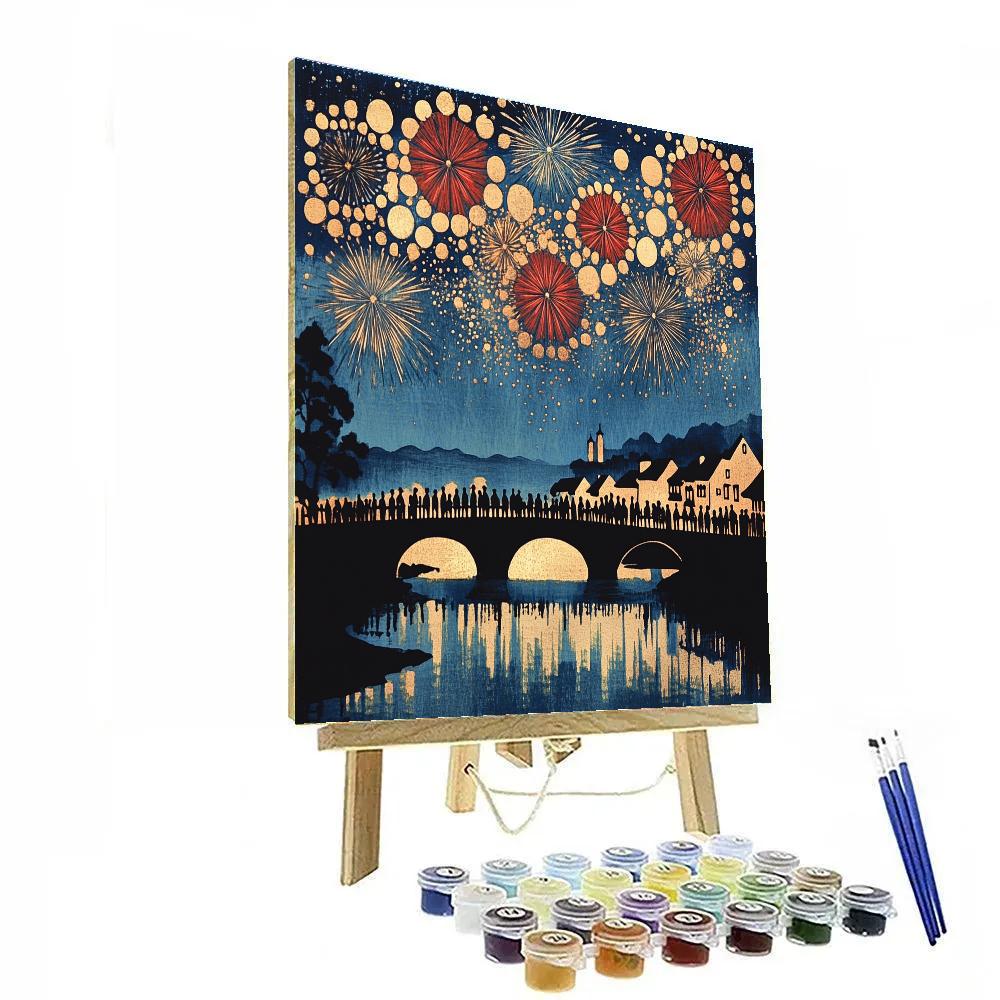 Hiroshige Inspired Distant Fireworks Festival painting number kit