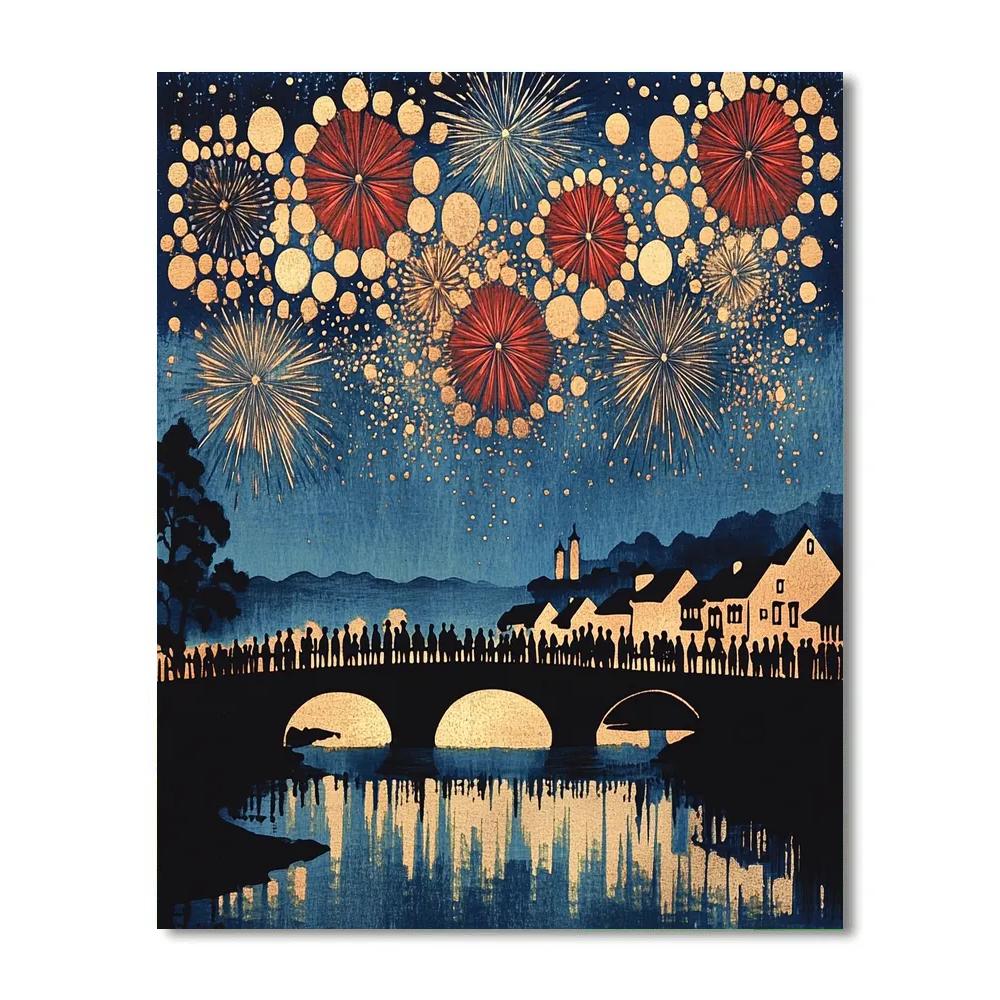 Hiroshige Inspired Distant Fireworks Festival painting number kit
