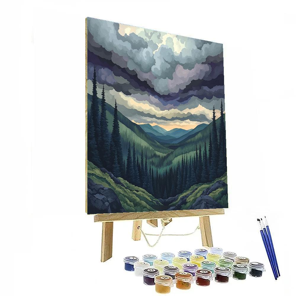 J E H MacDonald Inspired Storm Clouds Rolling Above Spruce Valley paint by numbers