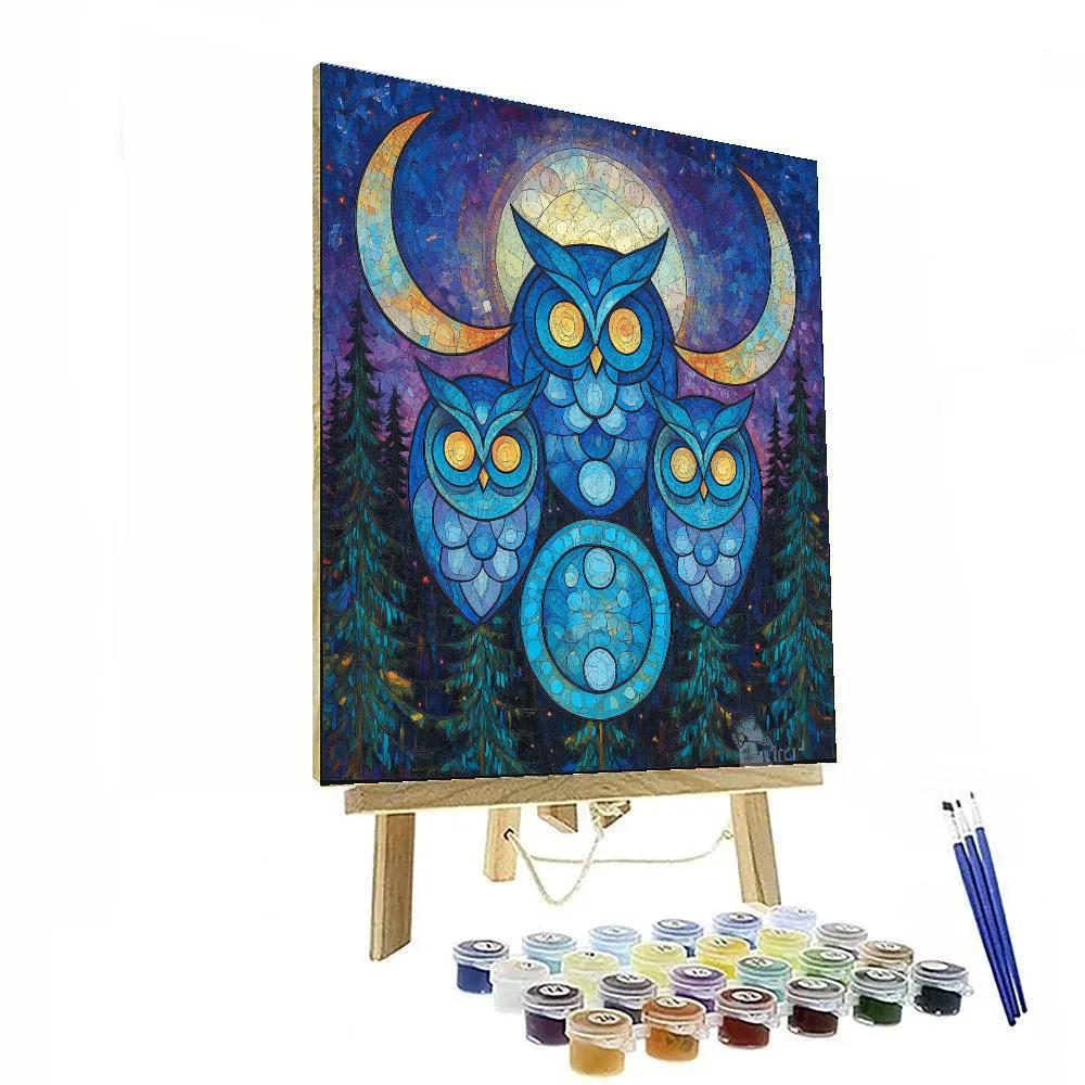 Norval Morrisseau Inspired Owls Of The Midnight Forest Circle paint by numbers
