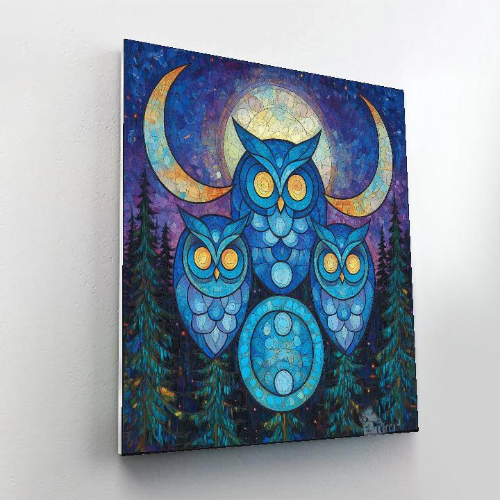 Norval Morrisseau Inspired Owls Of The Midnight Forest Circle paint by numbers