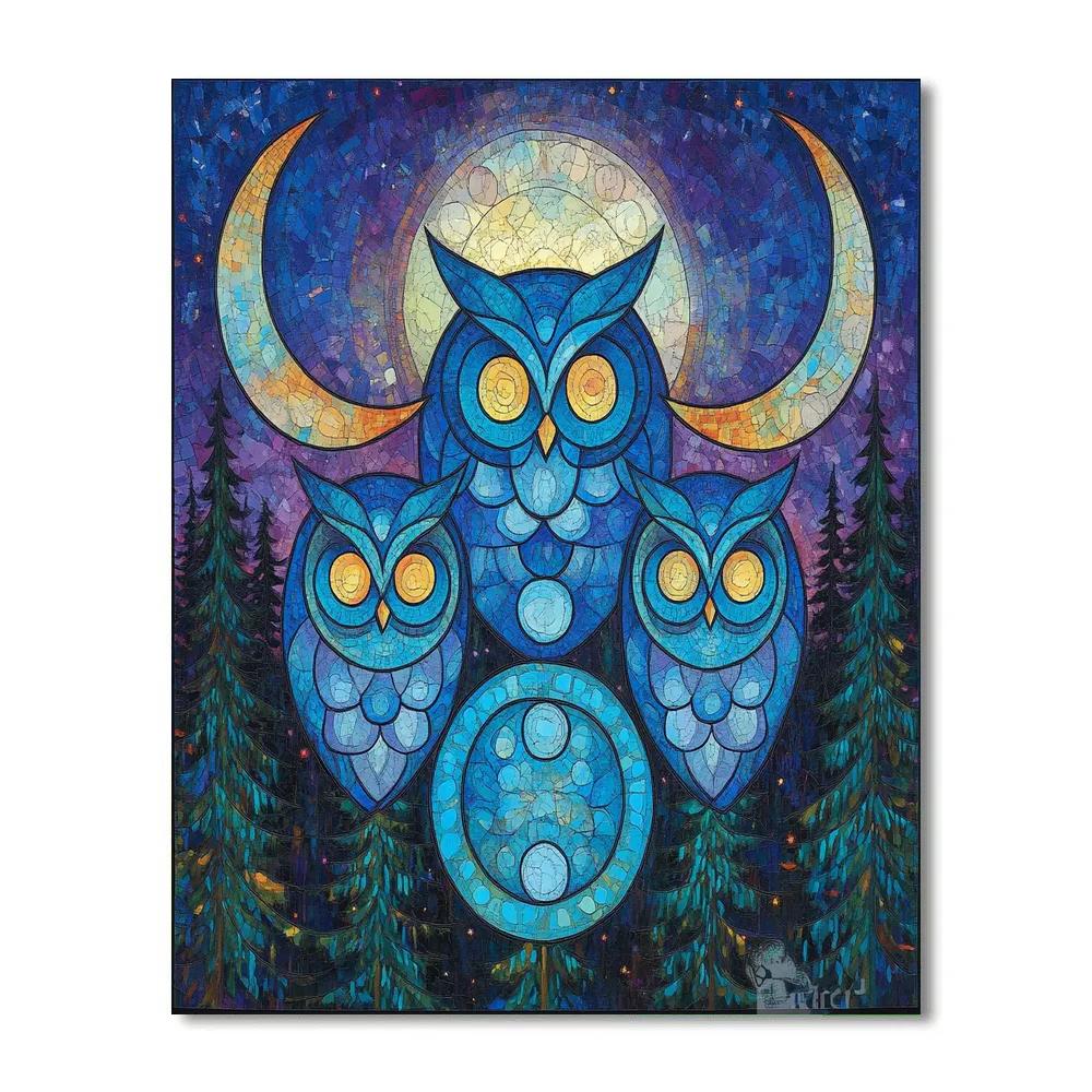 Norval Morrisseau Inspired Owls Of The Midnight Forest Circle paint by numbers