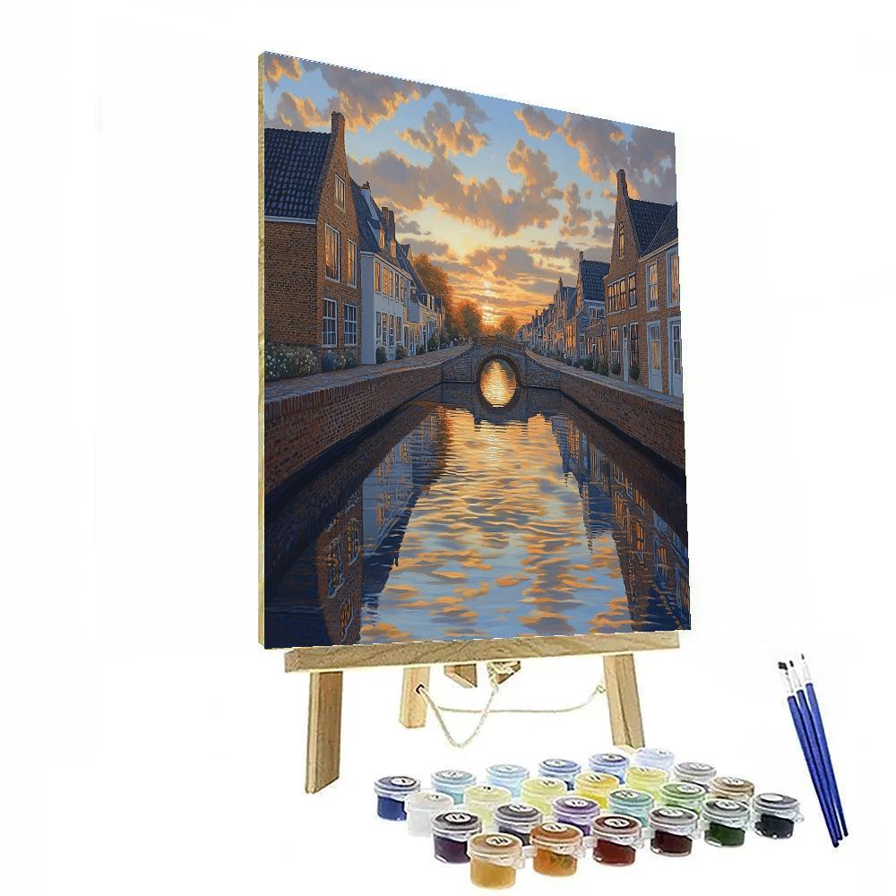 Johannes Vermeer Inspired Quiet Delft Canal At Evening Glow Numbered painting kits