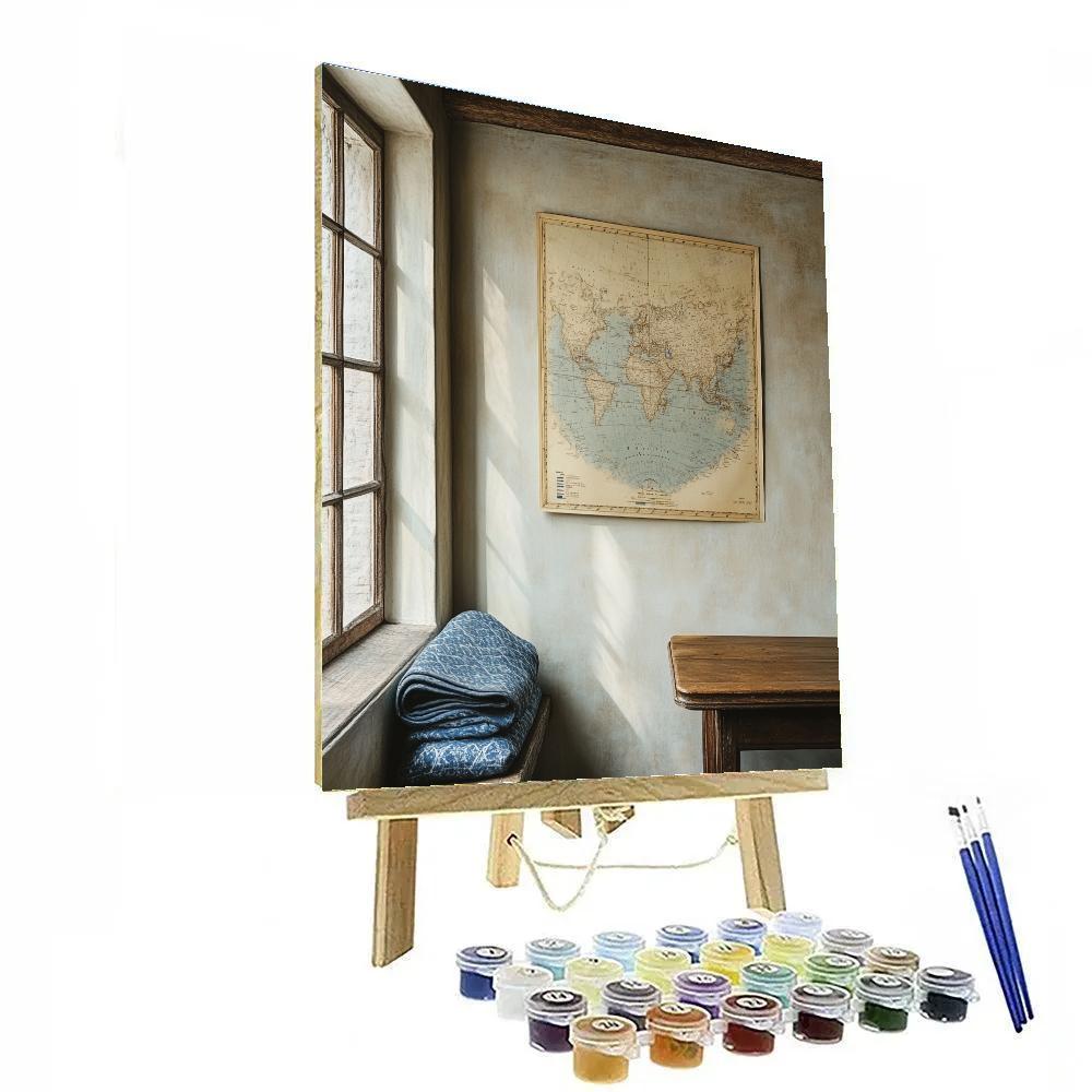 Johannes Vermeer Inspired Interior Wall With Map And Soft Window Light paint by color