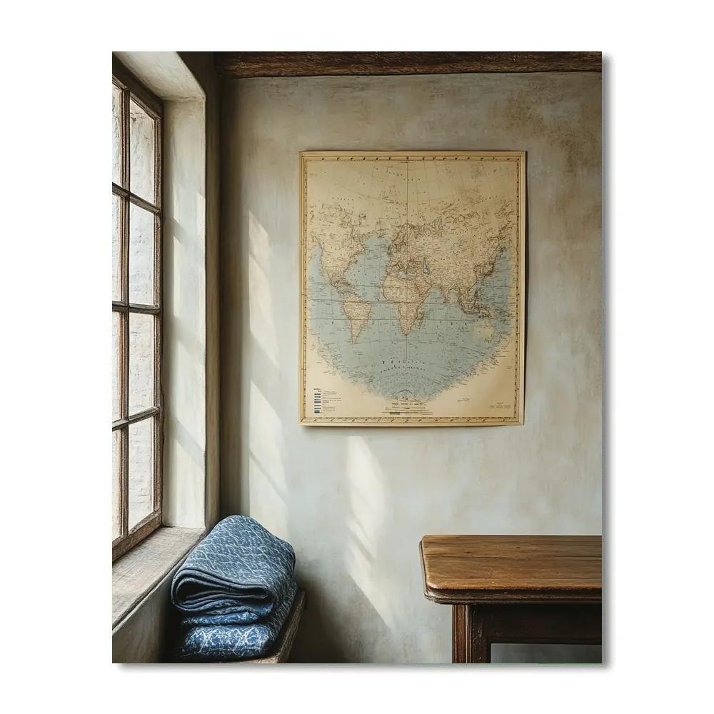 Johannes Vermeer Inspired Interior Wall With Map And Soft Window Light paint by color