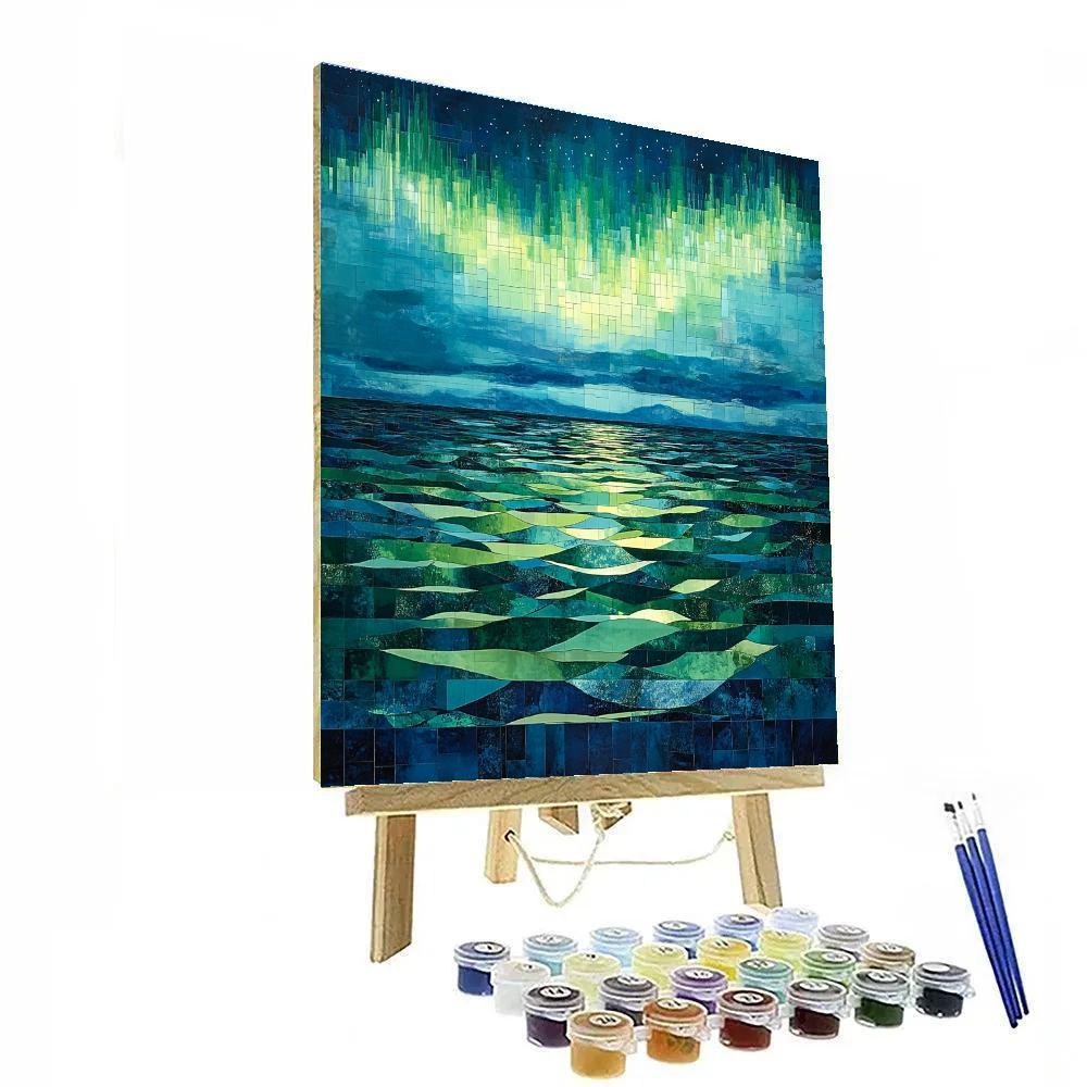 Pablo Picasso Inspired Cubist Aurora Over Geometric Sea paint by numbers