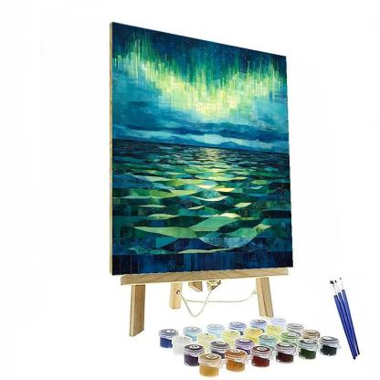 Pablo Picasso Inspired Cubist Aurora Over Geometric Sea paint by numbers