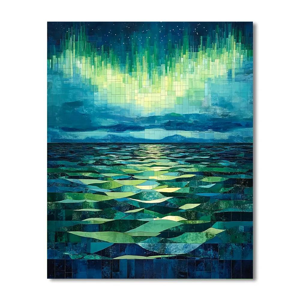 Pablo Picasso Inspired Cubist Aurora Over Geometric Sea paint by numbers