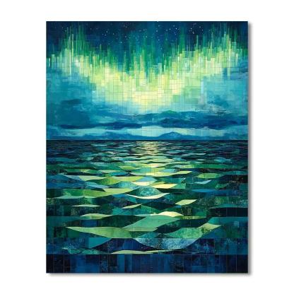Pablo Picasso Inspired Cubist Aurora Over Geometric Sea paint by numbers