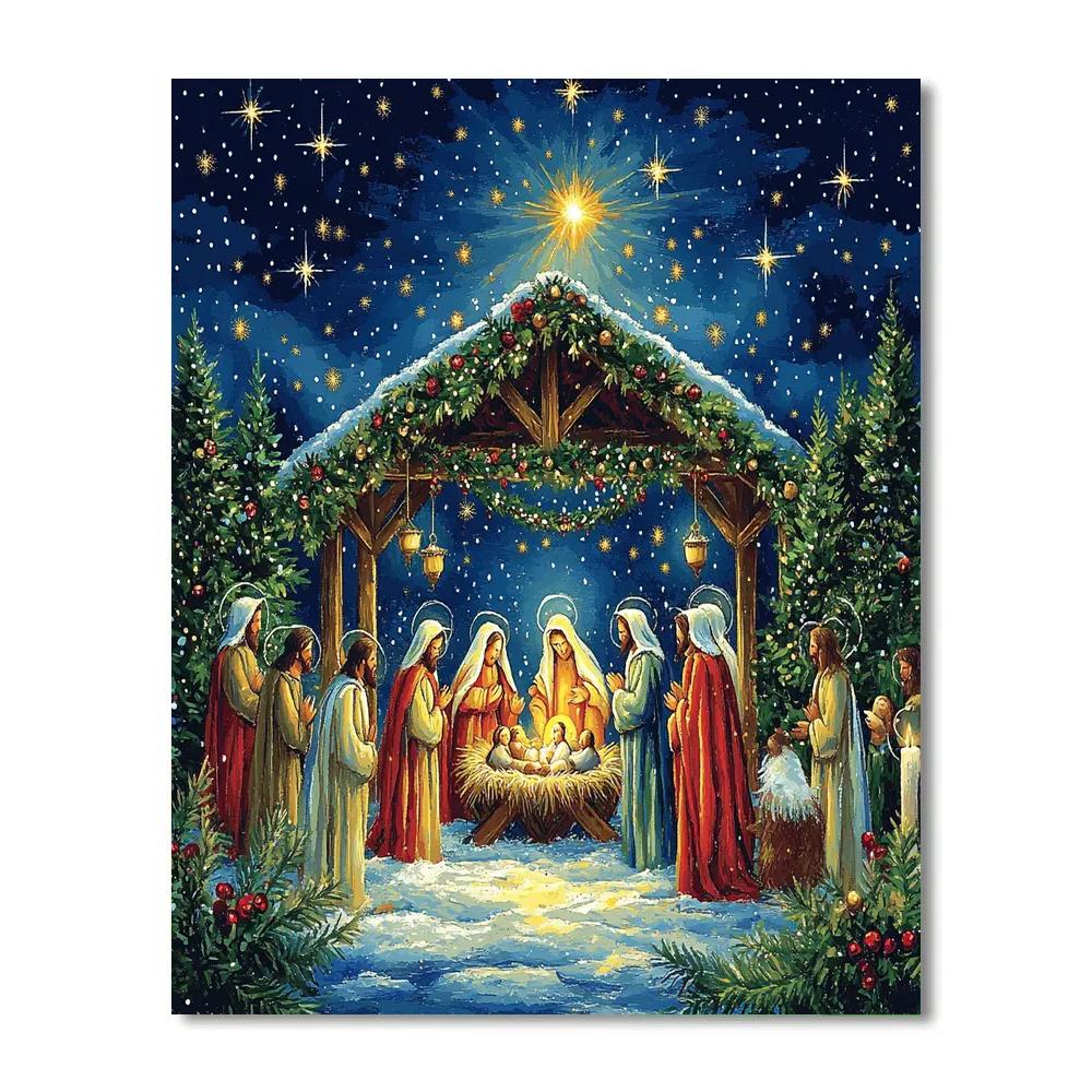 Starlit Nativity Gathering paint by number