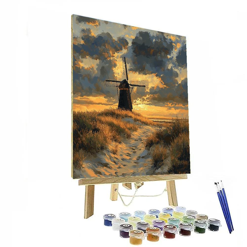 Rembrandt Inspired Sunlit Windmill On Distant Dune paint by numbers